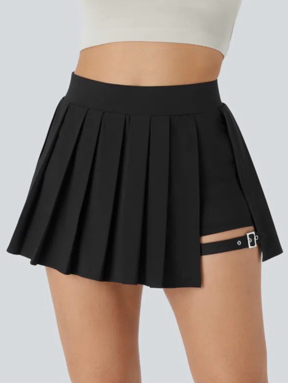 Halara Black Pleated Mini Skort with Leg Strap XL NWT